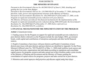 Circular No 199/2009/TT-BTC of October 13, 2009, providing the financial mechanism for the implementation of the program on support for rapid and sustainable poverty reduction in poor districts