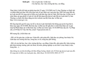 Công văn 8756/BGDĐT-PC khảo sát dự án Luật sửa đổi của Luật giáo dục