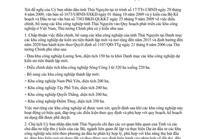 Công văn 1854/TTg-KTN điều chỉnh Quy hoạch khu công nghiệp tỉnh Thái Nguyên