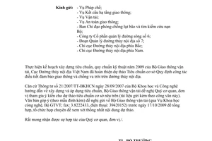 Công văn 7086/BGTVT-KHCN 2009 ý kiến dự thảo TCCS điều tiết giao thông chống va trôi thủy nội địa