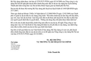 Công văn 178/BXD-KHTC tổng mức đầu tư  DA 2 tuyến đường Thành phố  dự án Khu Đoàn Ngoại giao