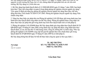 Công văn 449/BXD-KHCN  phúc đáp công văn Số 568/STN&MT-TTr