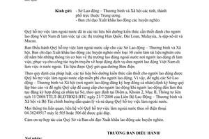 Công văn 170/HTVLNN-BĐH cấp Tài liệu bồi dưỡng kiến thức cần thiết cho người lao động Việt Nam đi làm việc ở nước ngoài