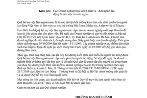 Công văn 171/HTVLNN-BĐH  cấp Tài liệu bồi dưỡng kiến thức cần thiết cho người lao động Việt Nam đi làm việc ở nước ngoài