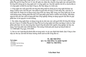 Công văn 464/BXD-KHCN xác nhận công nghệ sản xuất gạch blốc bê tông khí chưng áp