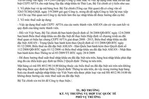 Công văn 15260/BTC-HTQT thuế suất ưu đãi đặc biệt CEPT  mặt hàng lốp đặc xe nâng