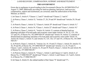 Official Dispatch No. 181/DC-CP of October 23, 2009, correcting the Government's Decree No, 69/2009/ND-CP of August 13, 2009, which additionally provides for land use planning, land prices, land recovery, compensation, support and resettlement