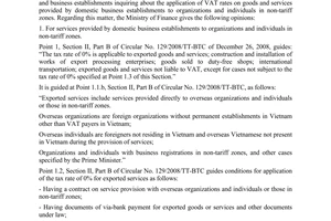 Official Dispatch No. 15057/BTC-TCT, on Value-added tax (VAT) policies
