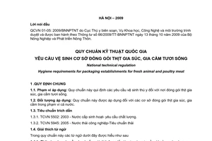 Quy chuẩn kỹ thuật quốc gia QCVN 01-05:2009/BNNPTNT về yêu cầu vệ sinh cơ sở đóng gói thịt gia súc, gia cầm tươi sống do Bộ Nông nghiệp và Phát triển nông thôn ban hành