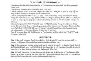 Quyết định 74/2009/QĐ-UBN quản lý, cung cấp, sử dụng dịch vụ Internet và thông tin điện tử trên Internet trên địa bàn tỉnh Đồng Nai