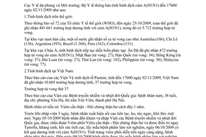 Thông báo 2171/TB-DPMT tình hình dịch cúm A(H1N1)