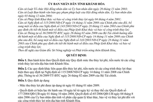 Quyết định 87/2009/QĐ-UBND mức thu thủy lợi phí, tiền nước từ các công trình thủy lợi trên địa bàn tỉnh Khánh Hòa
