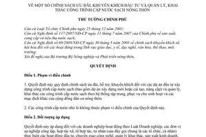 Quyết định 131/2009/QĐ-TTg chính sách ưu đãi khuyến khích đầu tư quản lý khai thác công trình cấp nước sạch nông thôn