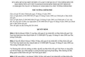 Quyết định 132/2009/QĐ-TTg sửa đổi Quyết định 13/2008/QĐ-TTg quy chế quản lý tài chính Bảo hiểm tiền gửi Việt Nam