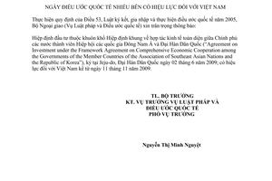 Thông báo 08/2009/TB-LPQT ngày điều ước quốc tế nhiều bên có hiệu lực Việt Nam
