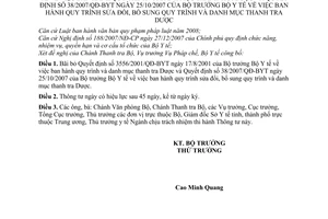 Thông tư 19/2009/TT-BYT bãi bỏ Quyết định 3556/2001/QĐ-BYTquy trình danh mục thanh tra Dược