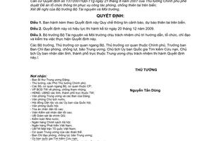 Quyết định 133/2009/QĐ-TTg  quy chế thông tin cảnh báo, dự báo thiên tai trên biển