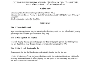 Nghị định 100/2009/NĐ-CP thu phụ phần dầu lãi được chia  nhà thầu dầu khí khi giá dầu thô biến động tăng