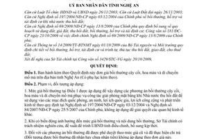 Quyết định 102/2009/QĐ-UBND đơn giá bồi thường cây cối, hoa màu di chuyển mồ mả trên địa bàn tỉnh Nghệ An