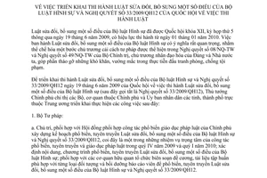 Chỉ thị 1762/CT-TTg  triển khai thi hành luật sửa đổi, bổ sung Bộ luật hình sự Nghị quyết 33/2009/QH12