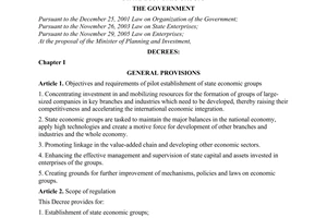 Decree No. 101/2009/ND-CP of November 05, 2009, on pilot establishment, organization, operation and management of state economic groups