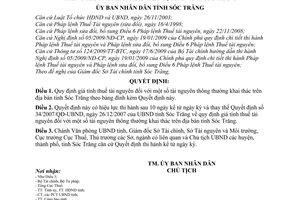 Quyết định 40/2009/QĐ-UBND giá tính thuế tài nguyên thông thường khai thác trên địa bàn tỉnh Sóc Trăng