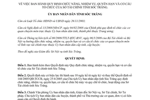Quyết định 39/2009/QĐ-UBND chức năng nhiệm vụ quyền hạn cơ cấu tổ chức Sở Tài chính Sóc Trăng
