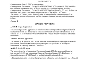 Circular No. 210/2009/TT-BTC of November 06, 2009, guiding the application of international accounting standards on presentation of financial statements and disclosures of financial instruments