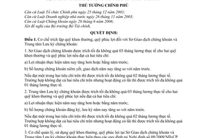 Quyết định 1833/QĐ-TTg  cơ chế trích lập quỹ khen thưởng, quỹ phúc lợi Sở Giao dịch Trung tâm Lưu ký chứng khoán