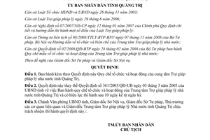 Quyết định 26/2009/QĐ-UBND tổ chức hoạt động trung tâm Trợ giúp pháp lý Quảng Trị