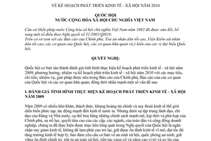 Nghị quyết 36/2009/QH12 kế hoạch phát triển kinh tế - xã hội năm 2010