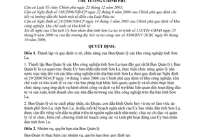 Quyết định 1834/QĐ-TTg  thành lập Ban Quản lý các khu công nghiệp tỉnh Sơn La