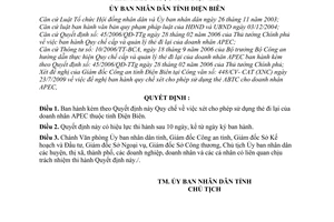 Quyết định 15/2009/QĐ-UBND  Quy chế xét cho phép sử dụng thẻ doanh nhân APEC