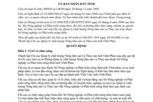 Quyết định 58/2009/QĐ-UBND Chi cục quản lý chất lượng nông lâm thuỷ sản Vĩnh Phú