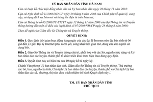 Quyết định 31/2009/QĐ-UBND thời gian hoạt động đại lý Internet Hà Nam