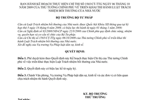 Quyết định 3193/QĐ-BTP kế hoạch thực hiện Chỉ thị 1565/CT-TTg triển khai thi hành Luật trách nhiệm bồi thường nhà nước