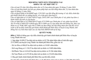 Nghị quyết 147/2009/NQ-HĐND điều chỉnh địa giới hành chính thành phố Biên Hòa huyện Long Thành