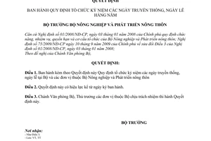 Quyết định 3247/QĐ-BNN-VP  tổ chức kỷ niệm các ngày truyền thống, ngày lễ hàng năm