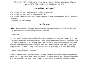 Quyết định 1849/QĐ-TTg điều chỉnh Quy hoạch chung xây dựng Khu kinh tế cửa khẩu Mộc Bài tỉnh Tây Ninh đến  2020