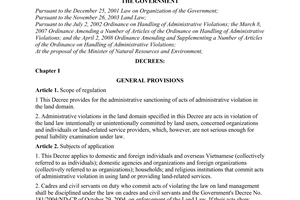 Decree No. 105/2009/ND-CP of November 11, 2009, on the sanctioning of administrative violations in the land domain