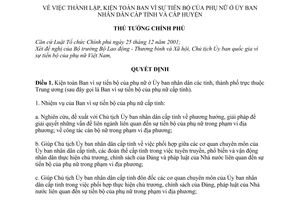 Quyết định 1855/QĐ-TTg thành lập, kiện toàn Ban vì sự tiến bộ phụ nữ  Ủy ban nhân dân cấp tỉnh cấp huyện