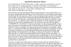 Thông tư 108/2009/TT-BQP quy định thực hiện công tác quốc phòng ở các bộ, ngành các địa phương 2010