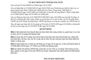 Quyết định 55/2009/QĐ-UBND chức năng nhiệm vụ cơ cấu Sở Tư pháp Quảng Ngãi