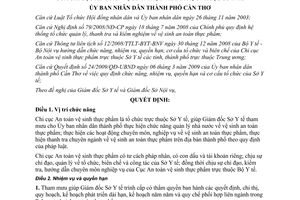 Quyết định 63/2009/QĐ-UBND chức năng nhiệm vụ quyền hạn Chi cục ATVSTP Cần Thơ