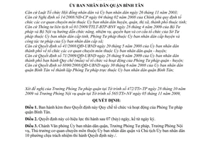 Quyết định 18/2009/QĐ-UBND Quy chế tổ chức hoạt động Phòng Tư pháp quận Bình Tân