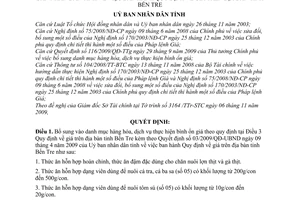 Quyết định 18/2009/QĐ-UBND bổ sung Quyết định 03/2009/QĐ-UBND giá trên địa bàn tỉnh Bến Tre