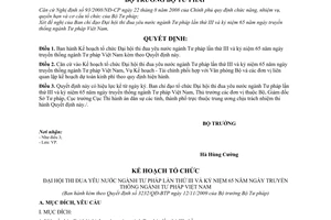 Quyết định 3232/QĐ-BTP Kế hoạch tổ chức Đại hội thi đua yêu nước ngành Tư pháp lần thứ III  kỷ niệm 65 năm ngày truyền thống