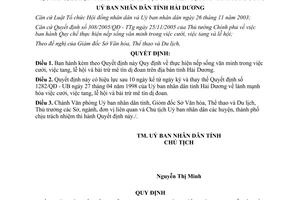 Quyết định 33/2009/QĐ-UBND nếp sống văn minh trong cưới tang lễ hội Hải Dương