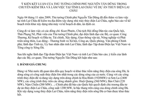 Thông báo 327/TB-VPCP ý kiến kết luận Thủ tướng Chính phủ Nguyễn Tấn Dũng dự án thủy điện Lai Châu