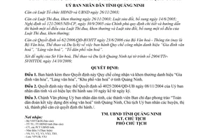 Quyết định 3303/2009/QĐ-UBND công nhận khen thưởng gia đình làng Khu phố văn hoá Quảng Ninh